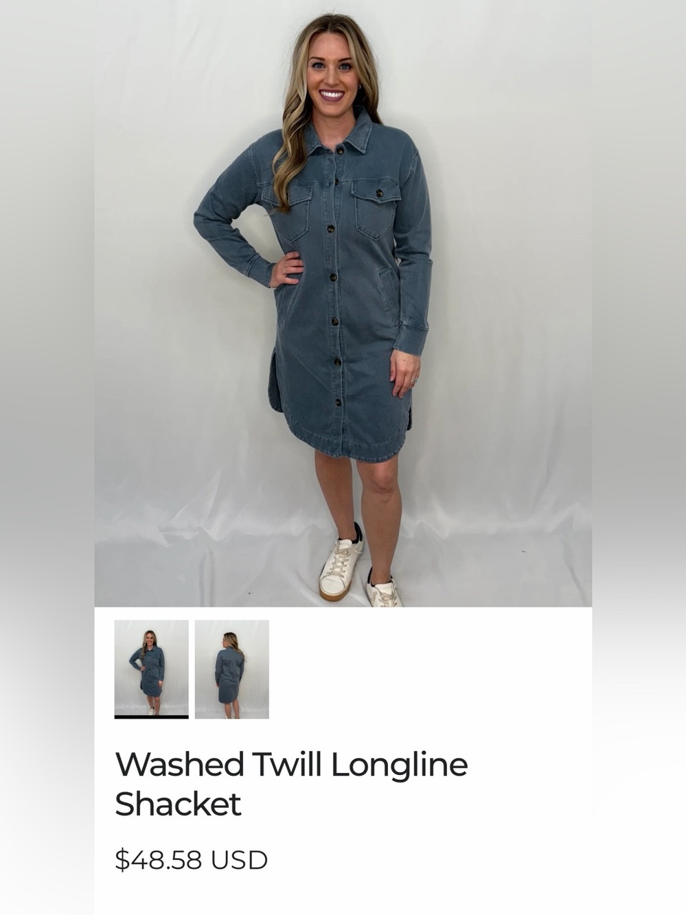 Like new! Mono B Washed Twill Longline Shacket, Size M.